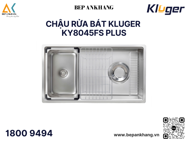 Chậu rửa bát Kluger KY8045FS Plus - INOX 304 POSCO - LINEN CHỐNG XƯỚC